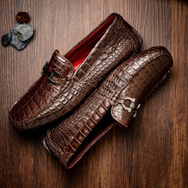 Mezlan Men's Genuine Alligator Horsebit Driving Loafer – Dark Brown