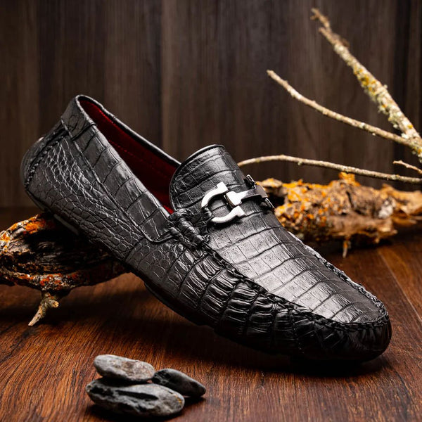Mezlan Men's Genuine Alligator Horsebit Driving Loafer – Black