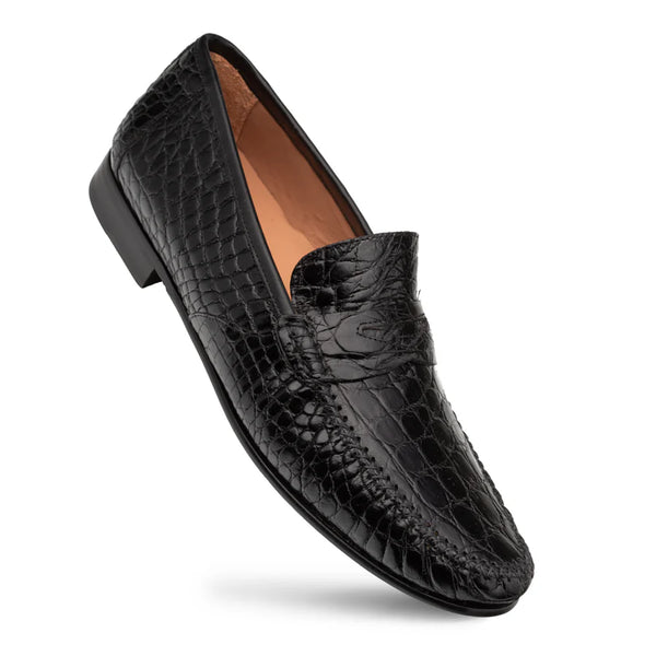 Mezlan Crocodile Penny Moccasin – Black