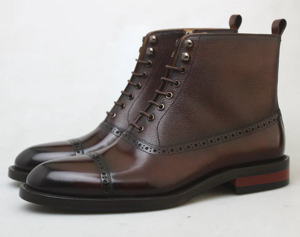 Mezlan Sheffield Cap Toe Lace-Up Boot for Men – Burgundy Brown Leather Dress Boot